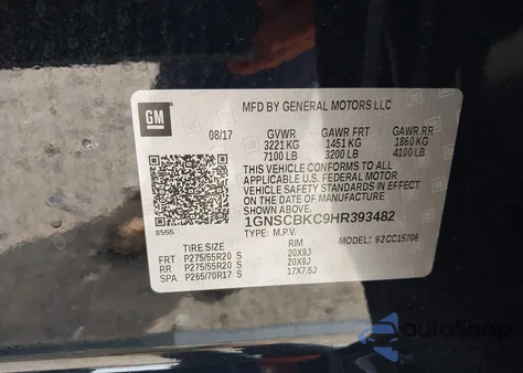 2017 Chevrolet Tahoe C1500 Lt z USA, uszkodzony, nr VIN 1GNSCBKC9HR393482